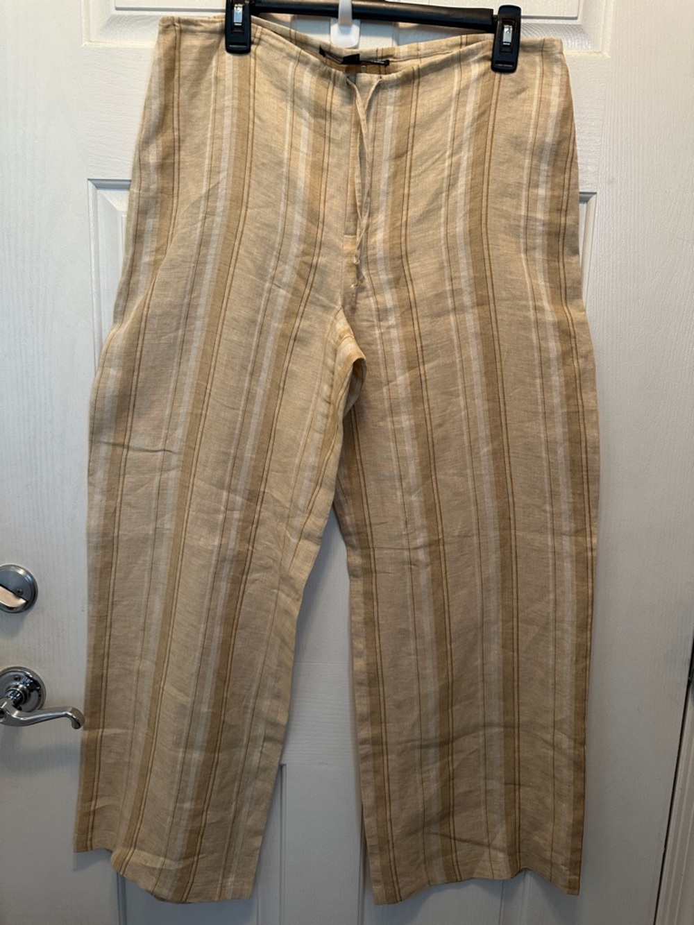 Ellen Tracy Wide Leg Striped 100% Linen Pants in Beige and Tan Size 6